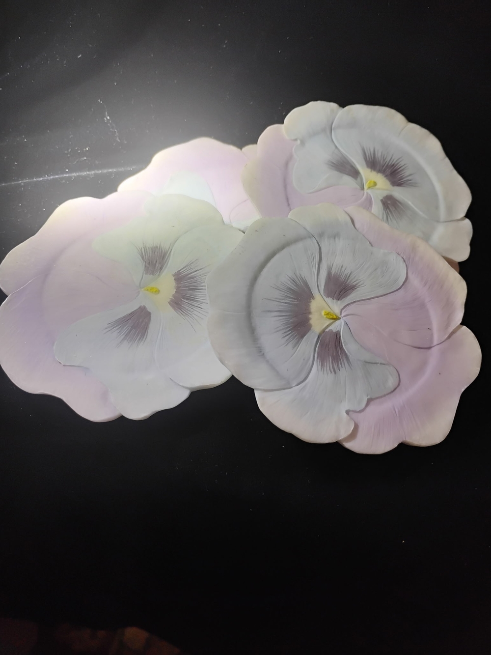 Handcrafted Floral Ceramic Placemats in Pale Lavender & White
